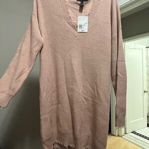 Forever 21 Distressed V‑Neck Knit Dress in Nude Pink